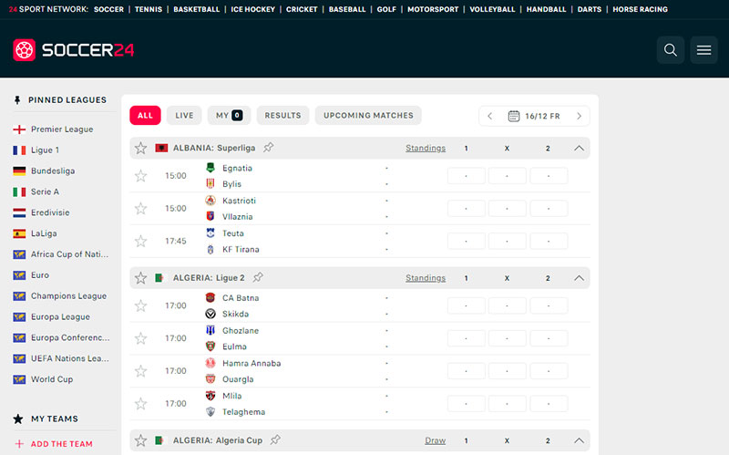 مشاهده نتایج زنده بازی های فوتبال در سایت Soccer24